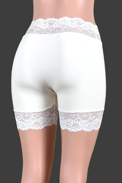 2.5" Organic Cotton Spandex White Stretch Lace Shorts (5" Inseam)