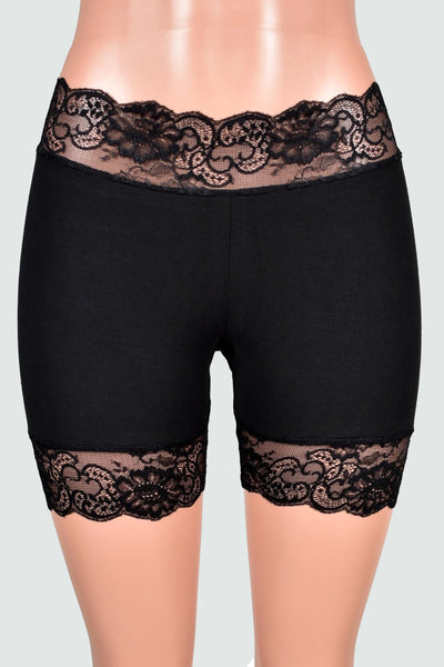 Organic Cotton Spandex Low Rise Black Stretch Lace Shorts (5" inseam)