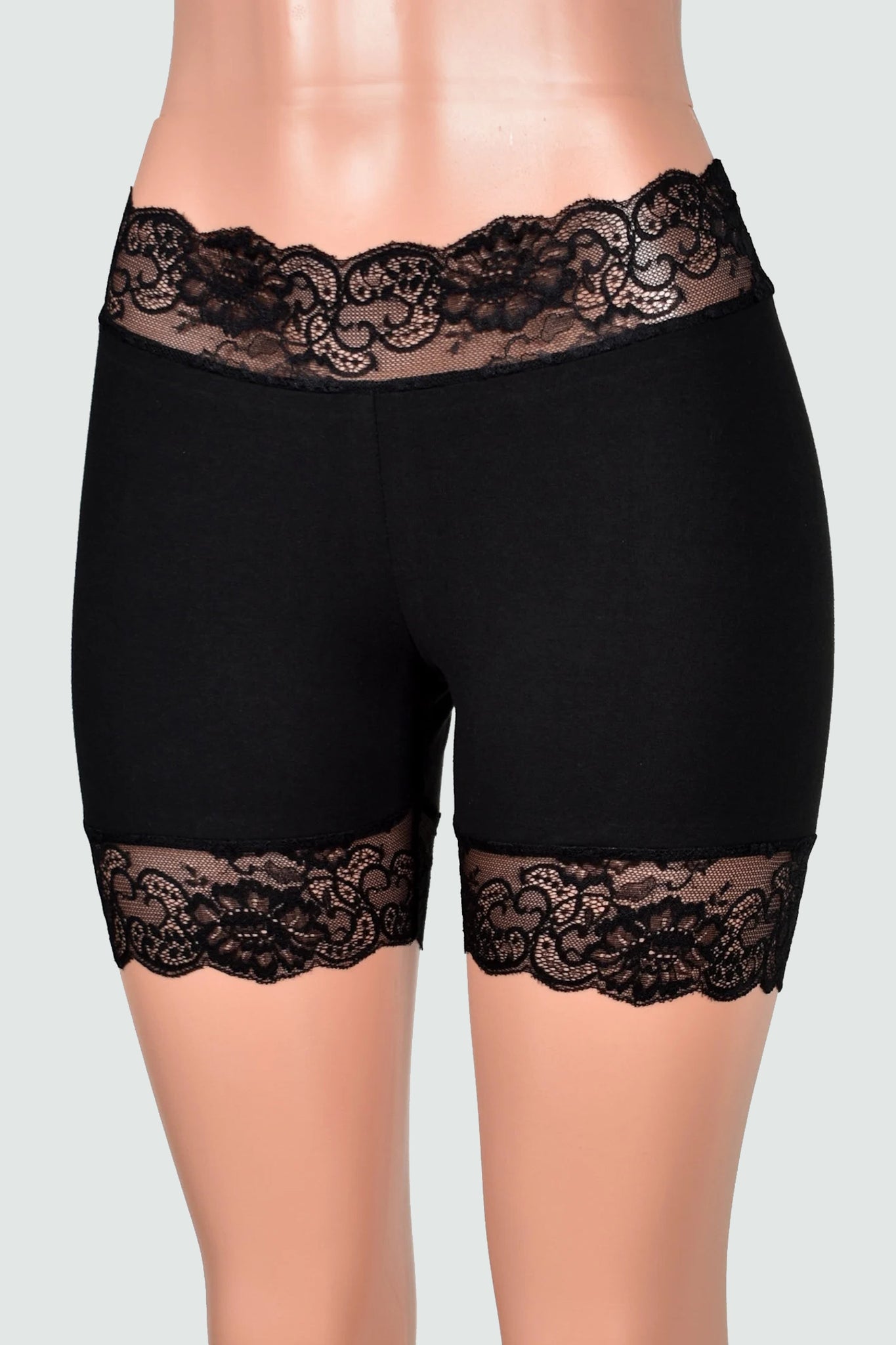 Organic Cotton Spandex Low Rise Black Stretch Lace Shorts (5" inseam)