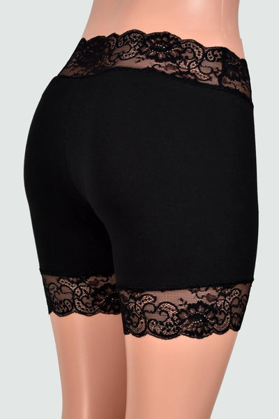 Organic Cotton Spandex Low Rise Black Stretch Lace Shorts (5" inseam)