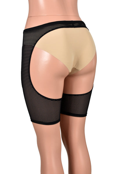 Low Rise Sheer Black Grid Mesh Short Chaps