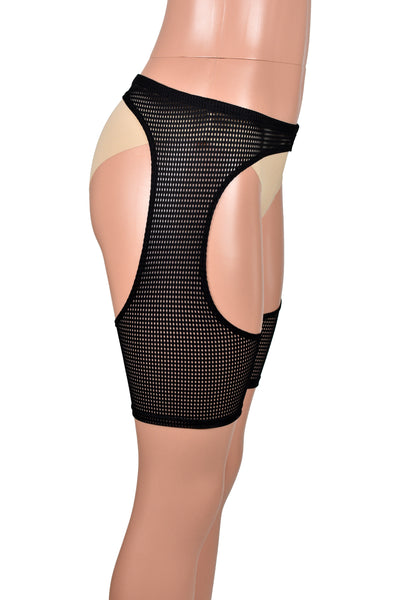 Low Rise Sheer Black Grid Mesh Short Chaps