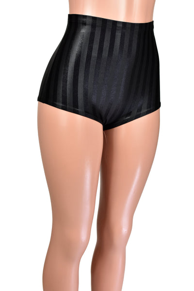 Black Shiny Stripe Spandex Booty Shorts