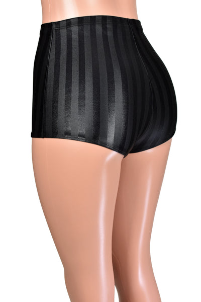 Black Shiny Stripe Spandex Booty Shorts