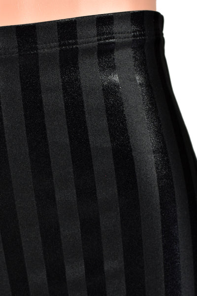 High-Waisted Black Shiny Stripe Spandex Shorts
