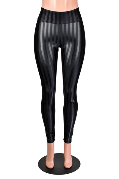Black Shiny Stripe Spandex Leggings