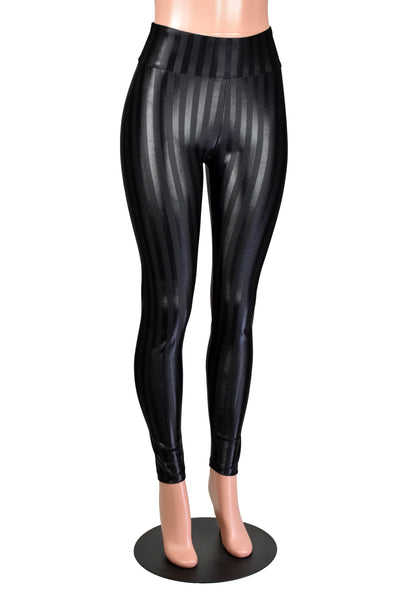Black Shiny Stripe Spandex Leggings