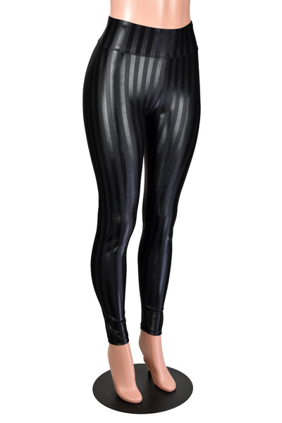 Black Shiny Stripe Spandex Leggings