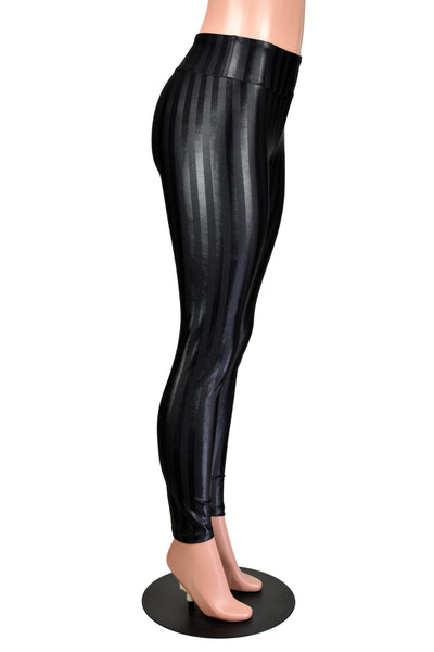 Black Shiny Stripe Spandex Leggings