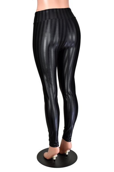 Black Shiny Stripe Spandex Leggings