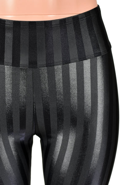 Black Shiny Stripe Spandex Leggings