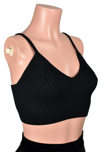 Black Rib Knit Bralette Crop Top (made by Leto Accessories)