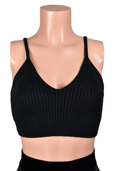 Black Rib Knit Bralette Crop Top (made by Leto Accessories)