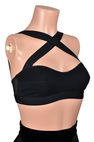 Black Cross Strap Mesh Back Bralette (made by Leto Accessories)