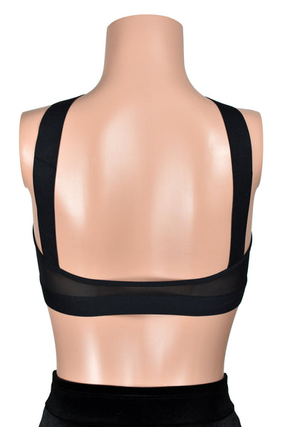 Black Cross Strap Mesh Back Bralette (made by Leto Accessories)