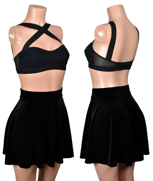 Black Cross Strap Mesh Back Bralette (made by Leto Accessories)