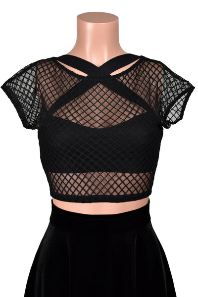 Black Cross Strap Mesh Back Bralette (made by Leto Accessories)