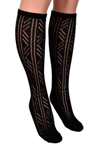 Black Pointelle Knee High Socks (made by Leto Accessories)