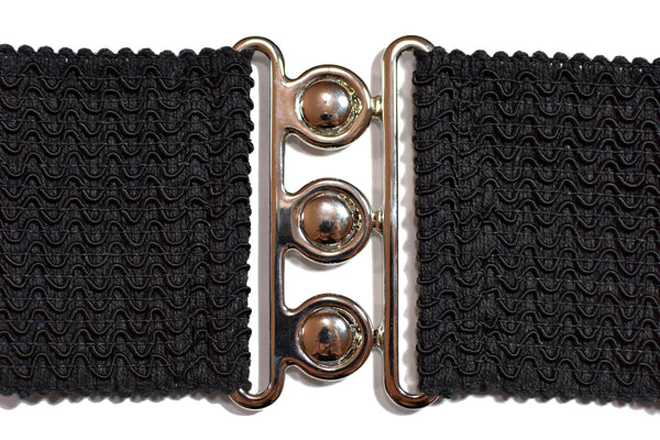 Black Elastic Waist Belt with Silver Buckle (3" wide)
