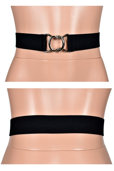 Black, Red, or White Elastic Waist Belt with Silver Buckle (1.5" wide)