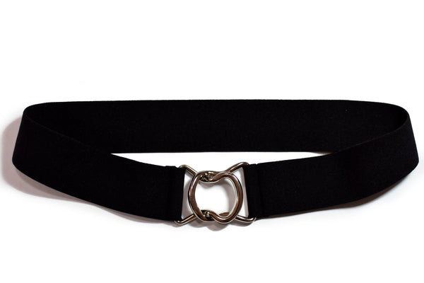 Black Elastic Waist Belt with Silver Buckle (1.5" wide)
