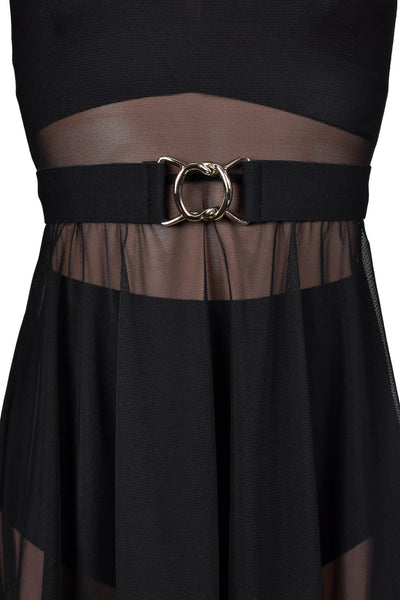 Black, Red, or White Elastic Waist Belt with Silver Buckle (1.5" wide)