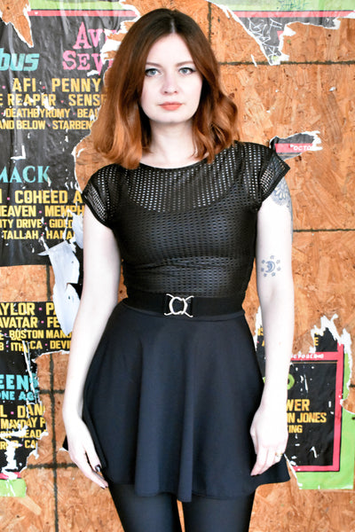 Black, Red, or White Elastic Waist Belt with Silver Buckle (1.5" wide)