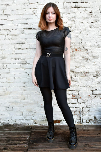 Black, Red, or White Elastic Waist Belt with Silver Buckle (1.5" wide)