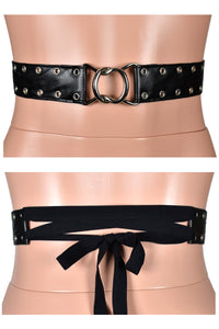 Black Faux Leather Grommet Lace-Up Waist Belt (1.5" wide)