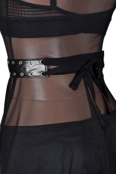 Black Faux Leather Grommet Lace-Up Waist Belt (1.5" wide)