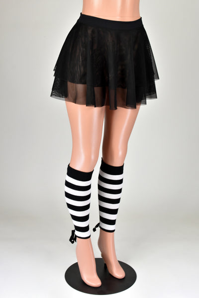 Black and White Striped Lace-Up Grommet Leg Warmers