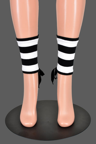 Mini Black and White Striped Lace-Up Grommet Leg Warmers