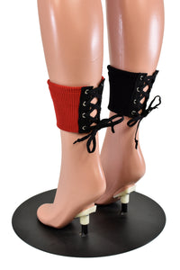 Black and Red Lace-Up Ankle Boot Cuffs