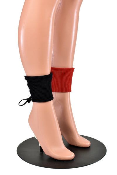 Black and Red Lace-Up Ankle Boot Cuffs