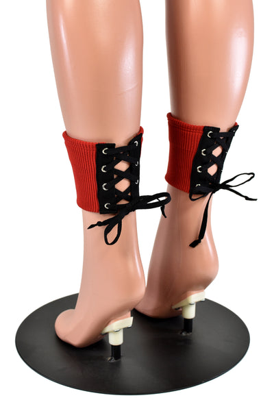 Black and Red Lace-Up Ankle Boot Cuffs