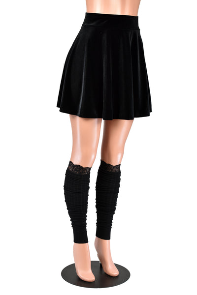 Black Rib Knit Scrunch Leg Warmers with Lace Trim