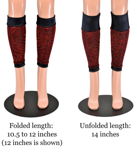 Red and Black Burnout Velvet and Satin Leg Warmers