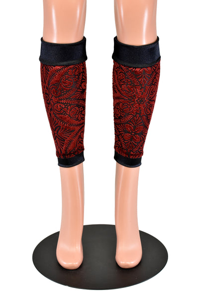 Red and Black Burnout Velvet and Satin Leg Warmers