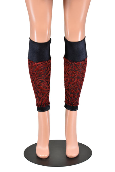 Red and Black Burnout Velvet and Satin Leg Warmers