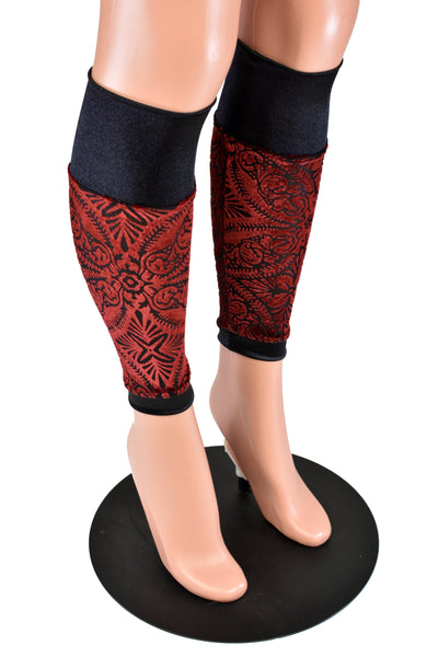 Red and Black Burnout Velvet and Satin Leg Warmers
