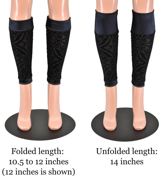 Black Burnout Velvet and Satin Leg Warmers