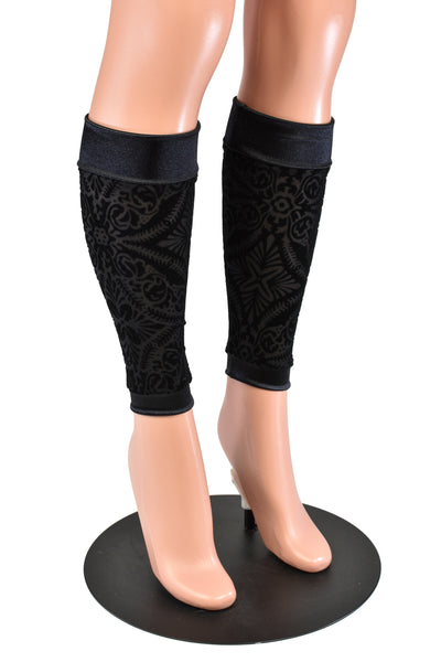 Black Burnout Velvet and Satin Leg Warmers