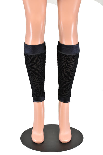 Black Burnout Velvet and Satin Leg Warmers