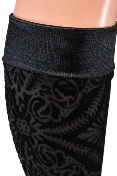 Black Burnout Velvet and Satin Leg Warmers