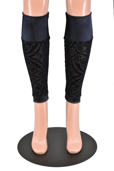 Black Burnout Velvet and Satin Leg Warmers