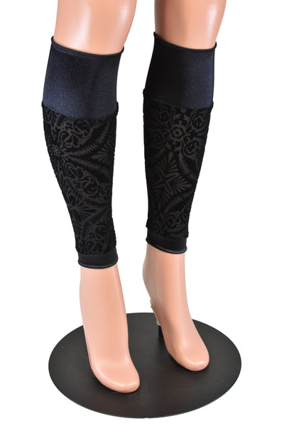 Black Burnout Velvet and Satin Leg Warmers