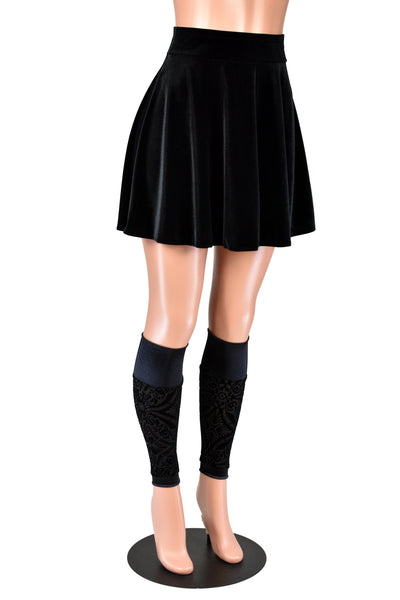 Black Burnout Velvet and Satin Leg Warmers