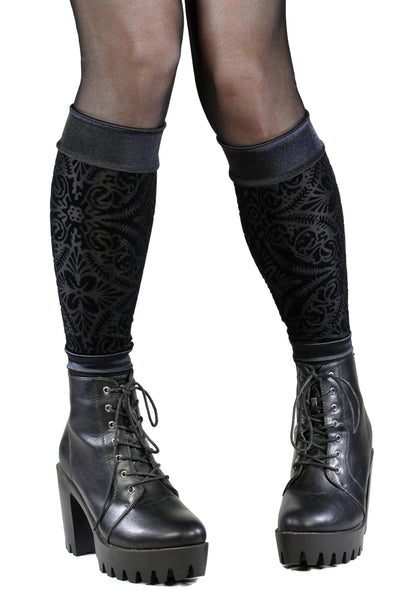 Black Burnout Velvet and Satin Leg Warmers