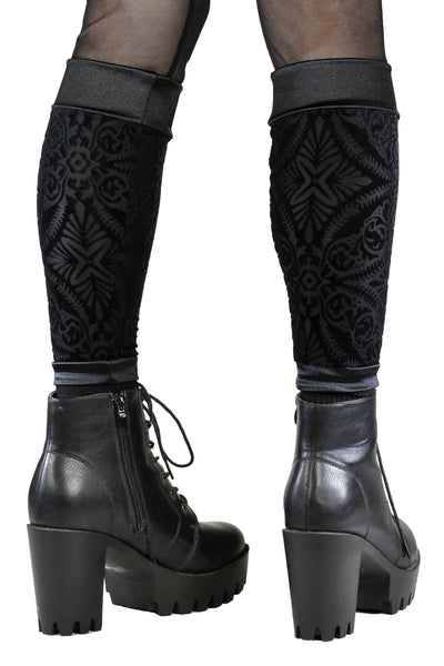 Black Burnout Velvet and Satin Leg Warmers