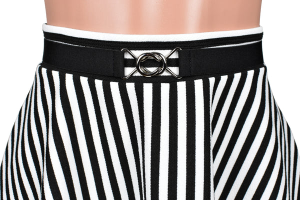 Narrow Black Elastic Waist Belt with Silver Buckle (1" wide)